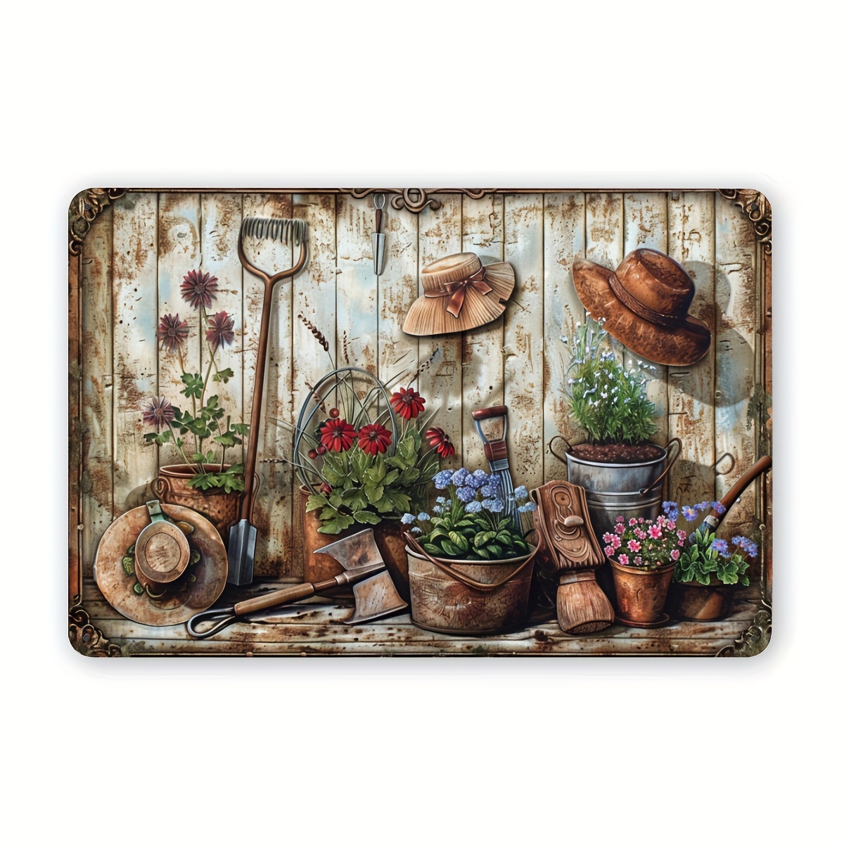 Gardening Tools Vintage - Placa Decorativa de Metal 2D Plana