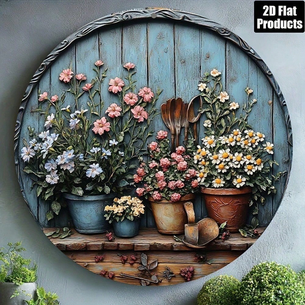 Gardening Tools Vintage - Arte de Parede Redonda Vintage em